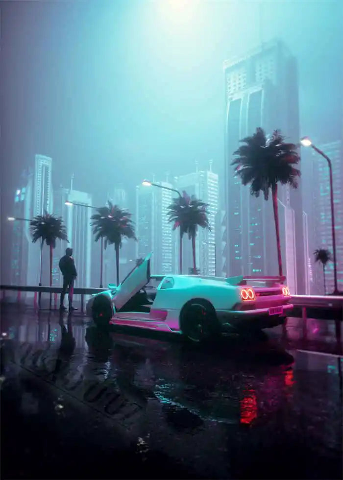 80s Retro Cyberpunk Car Posters