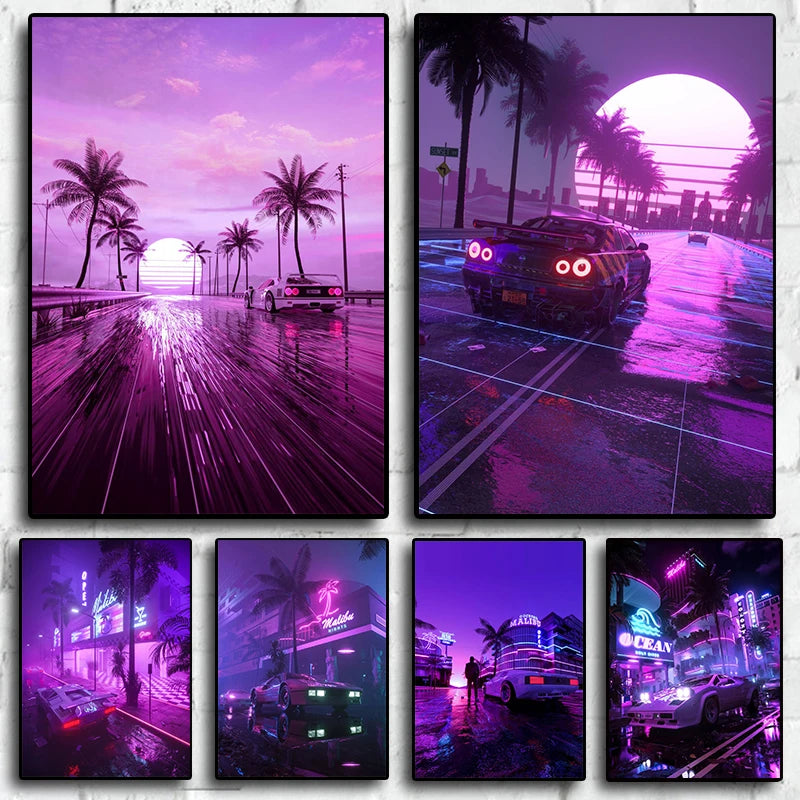 80s Retro Cyberpunk Car Posters