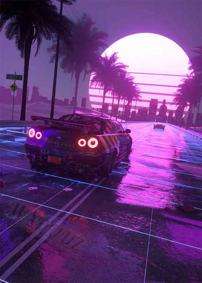 80s Retro Cyberpunk Car Posters