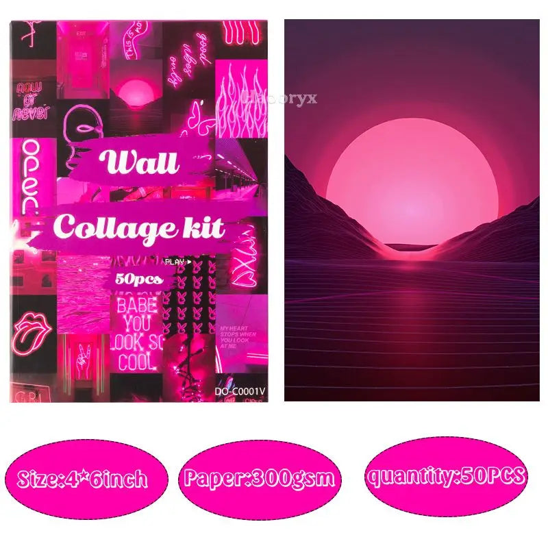 50Pcs Neon Print Poster Collage
