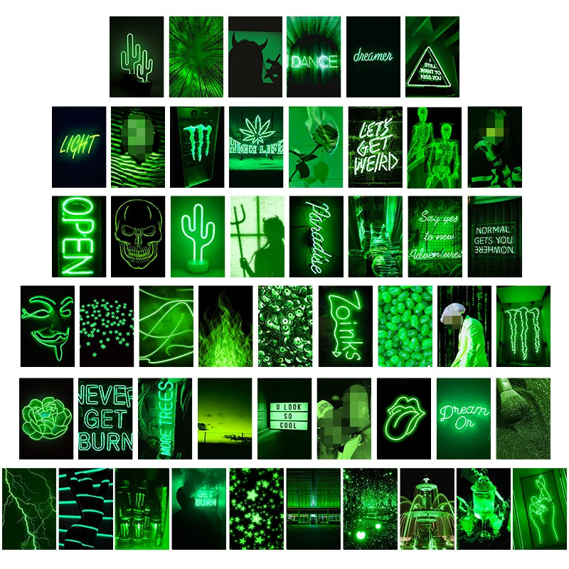 50Pcs Neon Print Poster Collage